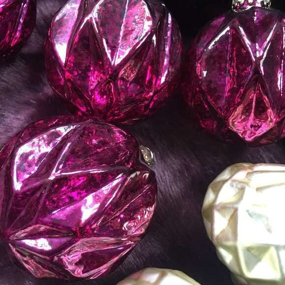 8 Set Glass Christmas Ornaments Gold Purple Magenta Pink Balls Onions Mercury - Picture 4 of 6